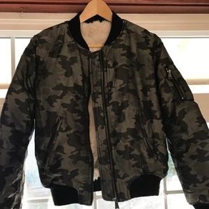 Topshop Camo Bomber Jacket with Faux Fur Lining